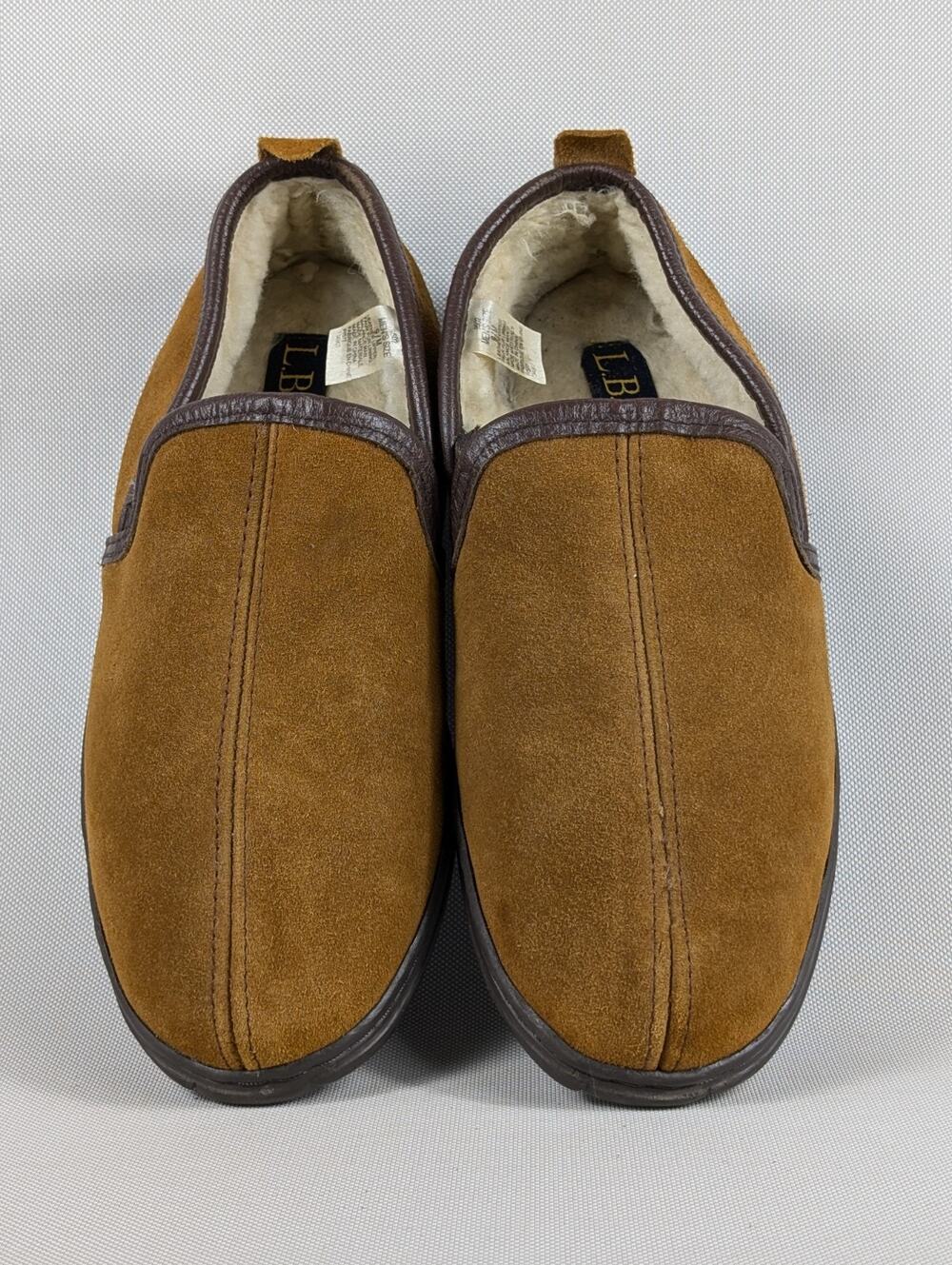 L.B. Evans Shoes Mens Size 9 Brown Suede Slippers Moccasin Sherpa Lining Comfort